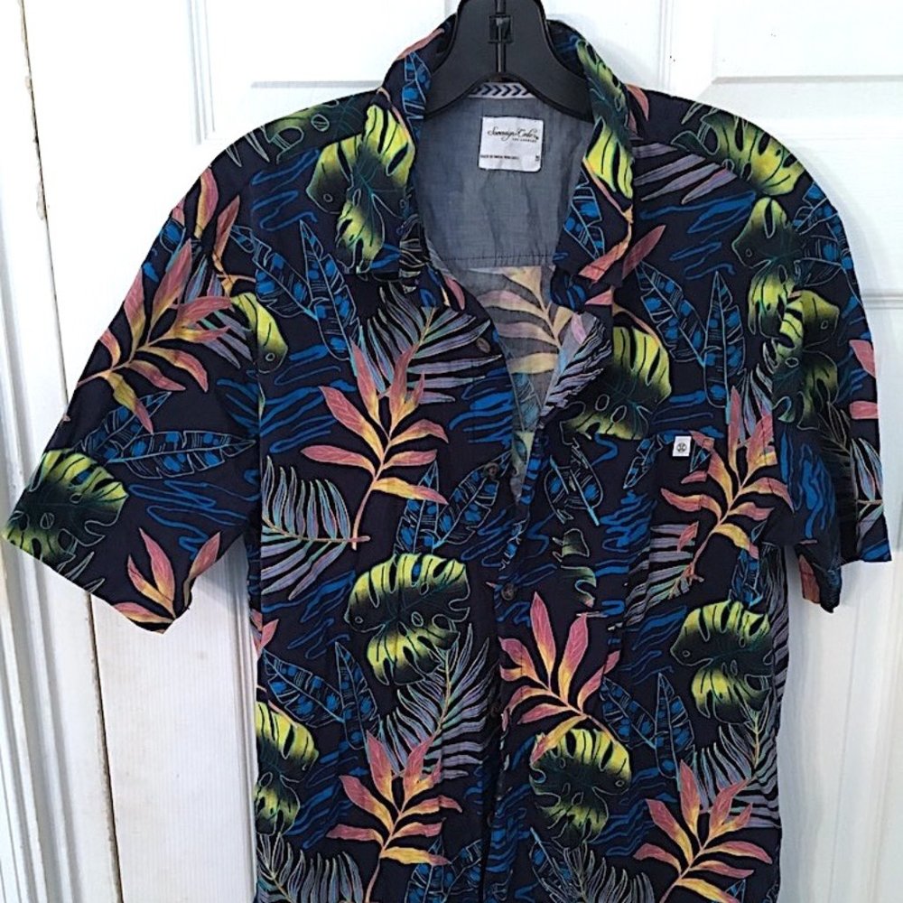 SOVEREIGN CODE LOS ANGELES TROPICAL PRINT COLLARED BUTTON DOWN SHIRT MEDIUM